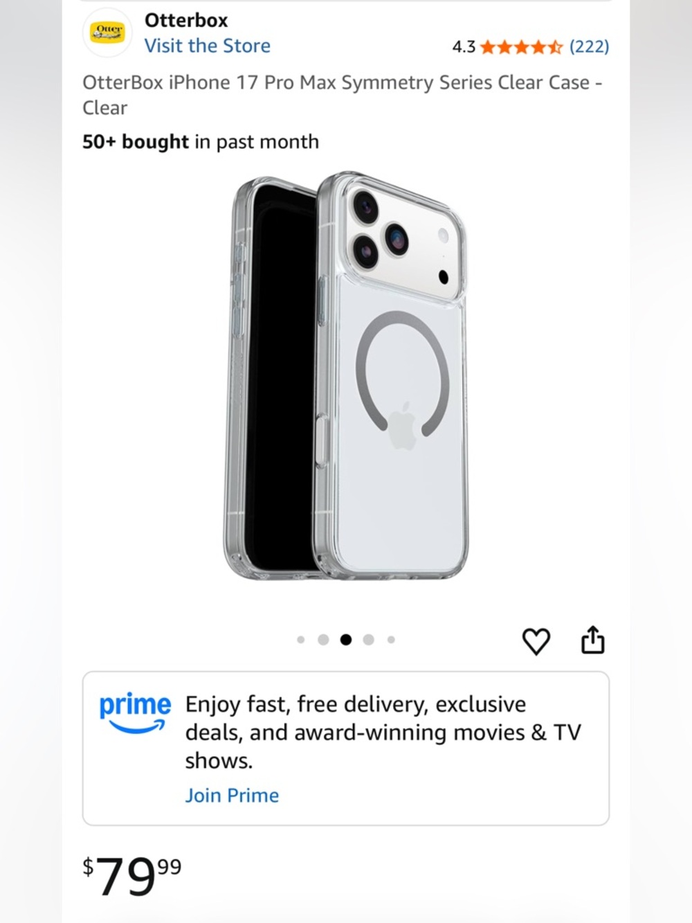 NWOT - OtterBox Symmetry Clear Case for iPhone 17 Pro Max - Transparent